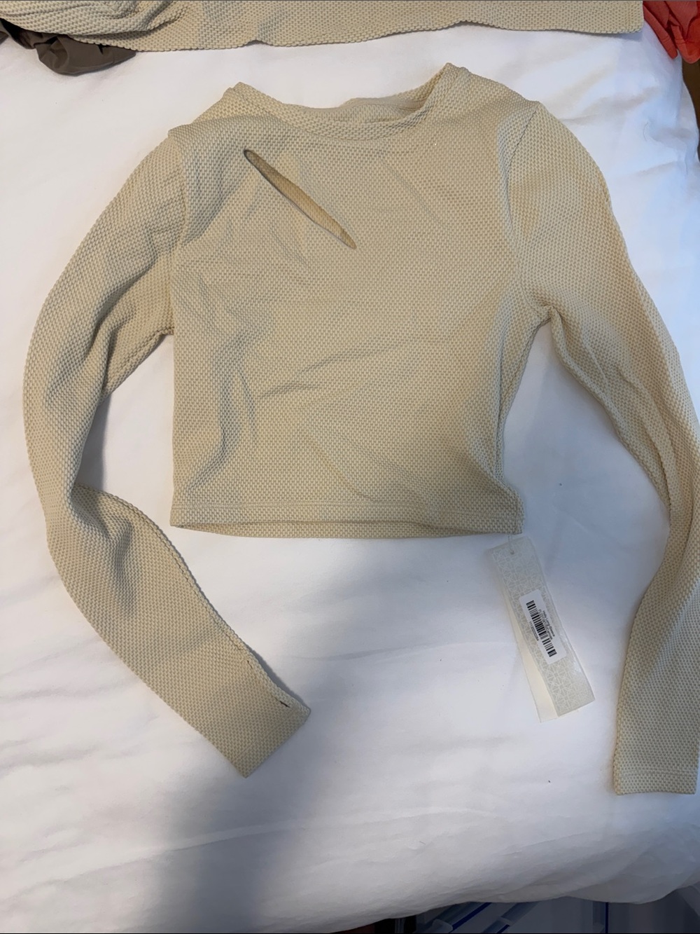 DEVON WINDSOR Beige Cutout Long-Sleeve Crop Top